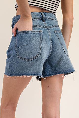 Raw Bottom Hem Denim Shorts