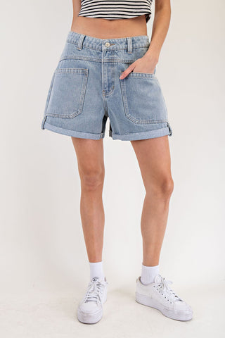 High Waisted Patch Pocket Shorts