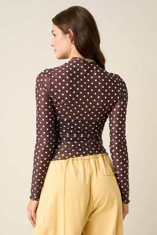 Sheer Polka Dot Mock Neck Mesh Top