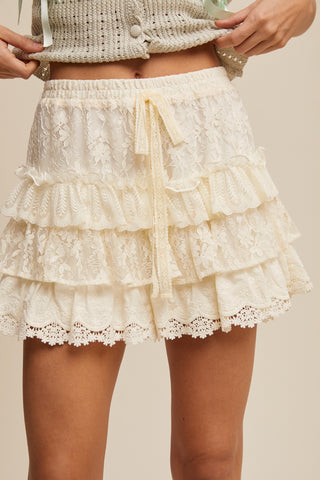 Lace Tiered Shorts with Ruffle Details