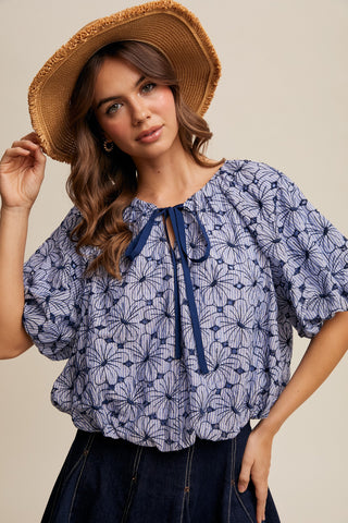 Embroidered Floral Balloon Top