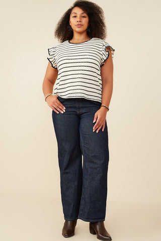 Curvy Contrast Piped Textured Stripe Tank