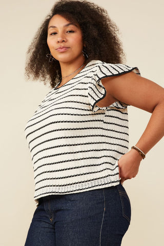 Curvy Contrast Piped Textured Stripe Tank