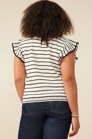 Curvy Contrast Piped Textured Stripe Tank