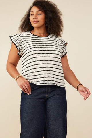 Curvy Contrast Piped Textured Stripe Tank