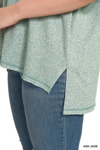 Curvy Soft Melange Hacci V-neck Tee