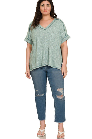 Curvy Soft Melange Hacci V-neck Tee
