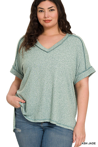 Curvy Soft Melange Hacci V-neck Tee