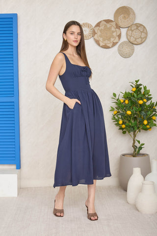 Front Tie Corset Detail Midi Dress