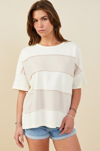 Raw Edge Detail Color Block Knit Top