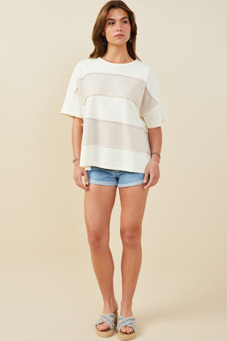 Raw Edge Detail Color Block Knit Top, view 2