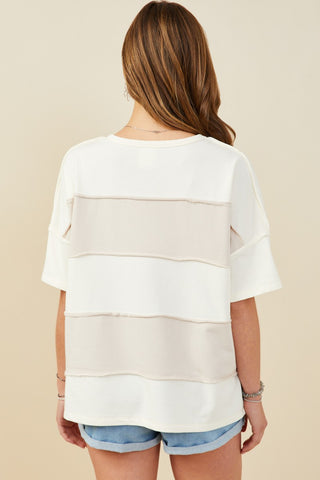 Raw Edge Detail Color Block Knit Top, view 3
