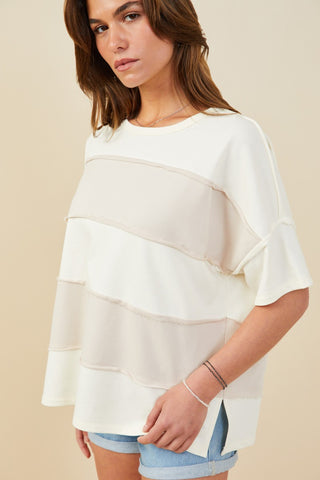 Raw Edge Detail Color Block Knit Top, view 4