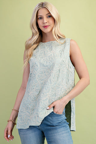 Embroidered Sleeveless Round Neck Top
