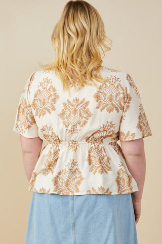 Curvy Print Lace Detailed V Neck Top, view 4