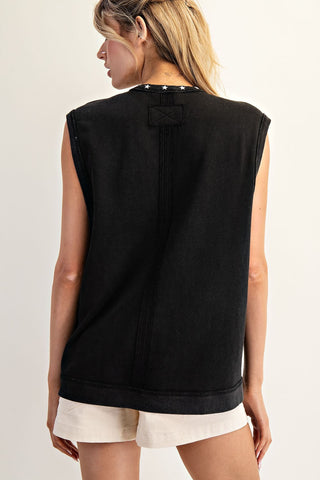 Embroidered Horseshoe Sleeveless Top, view 2
