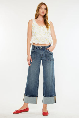 Kancan Dark Wash MR Wide Leg Jean