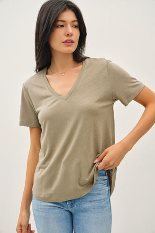 Linen V-Neck SS T-Shirt