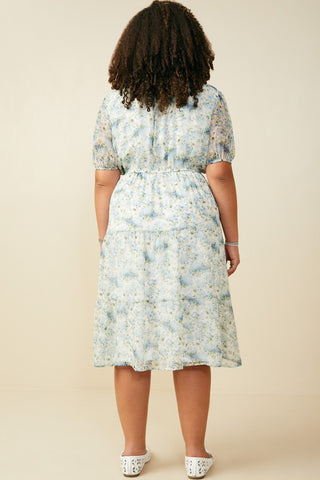 Curvy Ditsy Floral Ruffle Collared Dress
