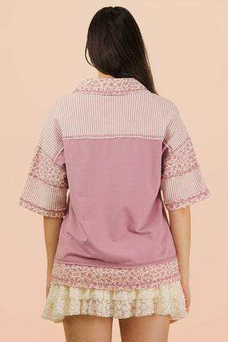 Oversized Half Button-Down Collared Top