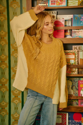 Cable Knit Hacci Combo Uneven Hem Sweater Top