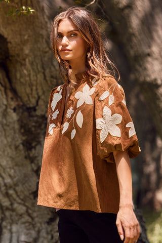 Curvy Suede Floral Applique Top