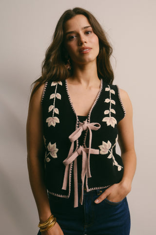 Floral Tie-front Knit Vest