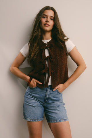 Cable Knit Bow Tie Sweater Vest