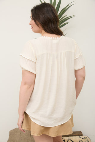Curvy Scallop Trim Front Tie Top