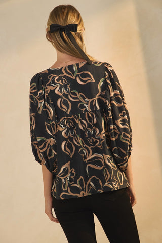 Navy Multi Floral Printed Blouse
