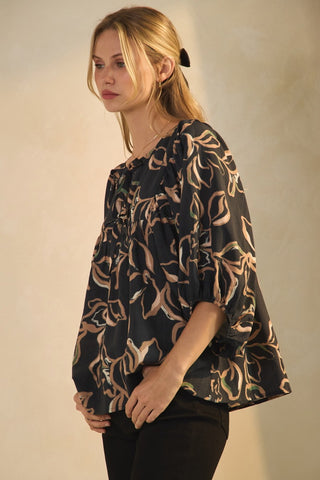 Navy Multi Floral Printed Blouse