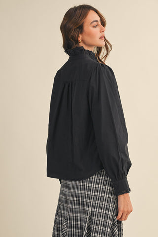 Ruffled Lace Trim Button Down Top