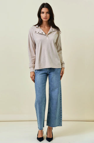 Buttery Soft Striped Knit Mock Neck Sweatshirt