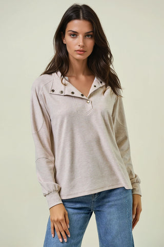 Buttery Soft Striped Knit Mock Neck Sweatshirt