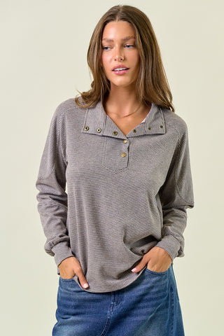 Buttery Soft Striped Knit Mock Neck Sweatshirt
