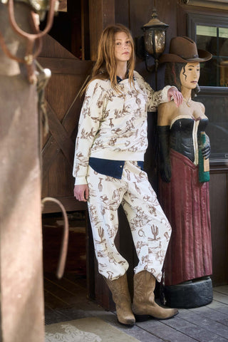 Western Print Crew Neck LS Knit Set