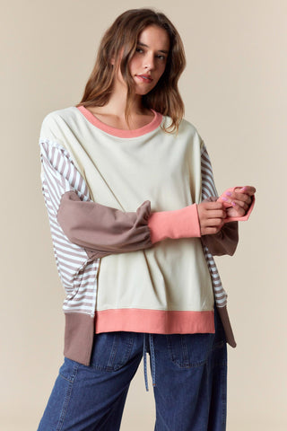 Stripe & Color Block Detailed Sweatshirt