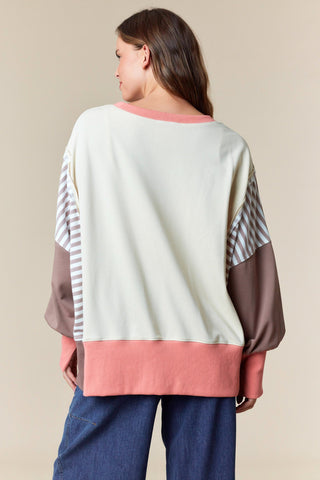 Stripe & Color Block Detailed Sweatshirt