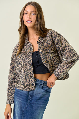Leopard Print Denim Trucker Jacket