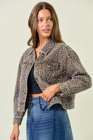 Leopard Print Denim Trucker Jacket