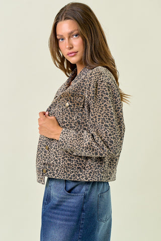Leopard Print Denim Trucker Jacket