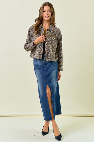 Leopard Print Denim Trucker Jacket