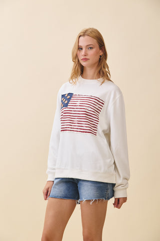 Flag Patch Fleece Pullover Sweatshirt