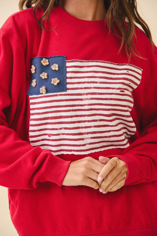 Flag Patch Fleece Pullover Sweatshirt