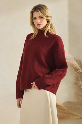 Mockneck Long Sleeve Ribbed Knit Sweater