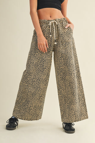Spotted Print Drawstring Wide-leg Trouser