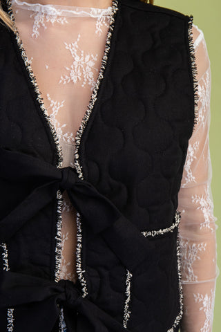 Quilted Fringe Trim Button Up Vest
