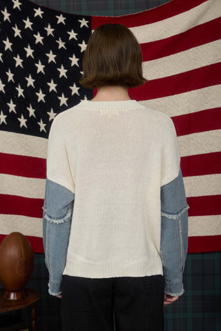 American Flag Denim Sleeve Sweater