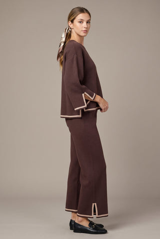 Contrast Trim 3/4 Sleeve Knit Pants Set