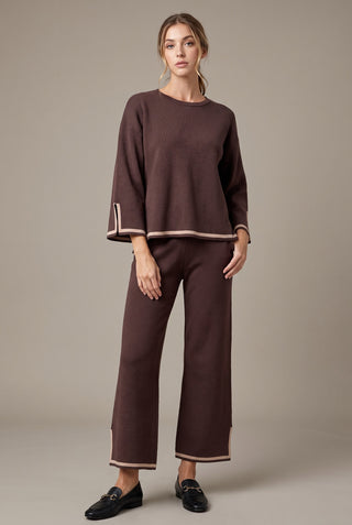 Contrast Trim 3/4 Sleeve Knit Pants Set